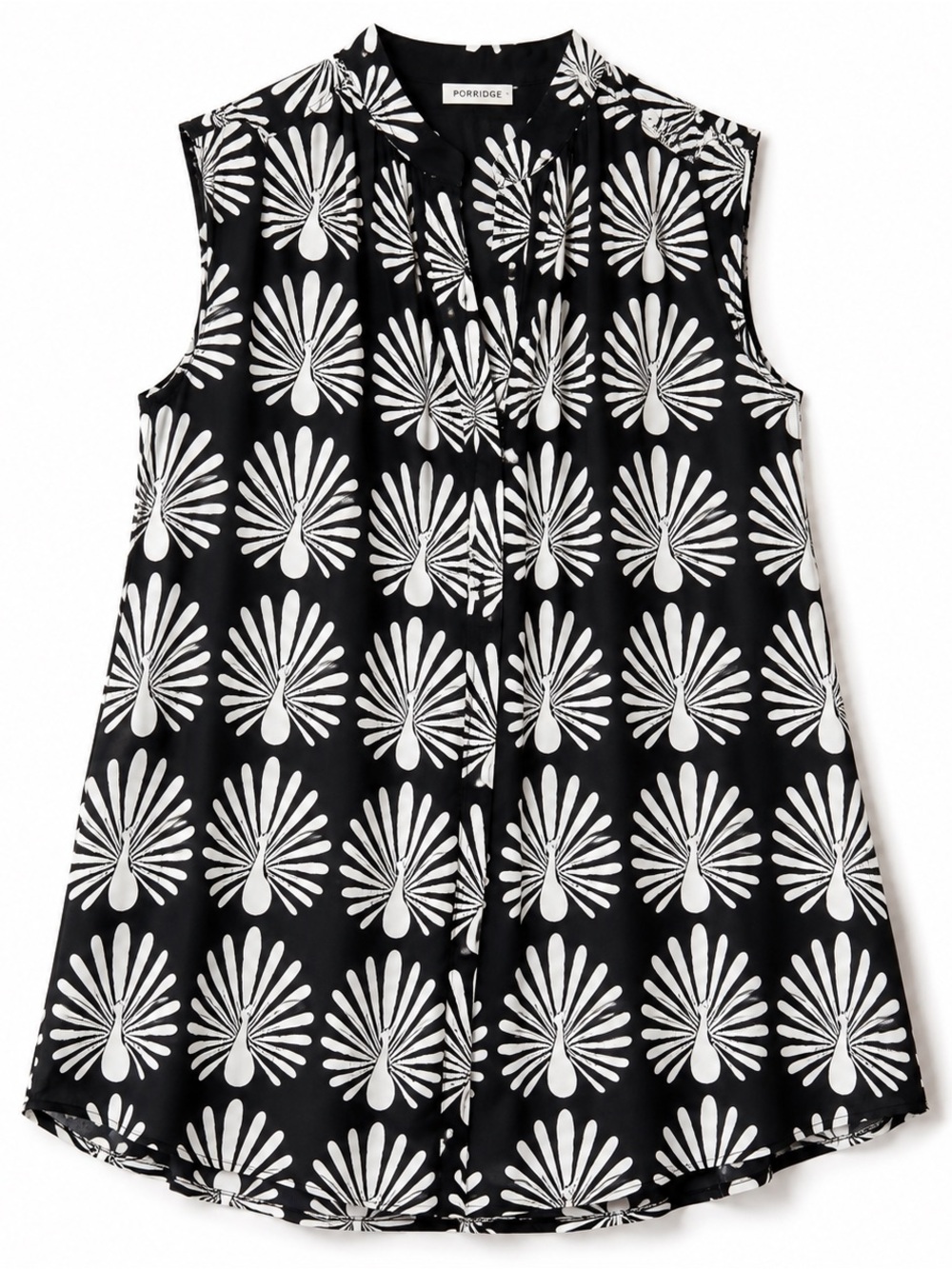 Black White Peacock Print Tunic Mini Dress Sleeveless Boho Mod $158 MSRP